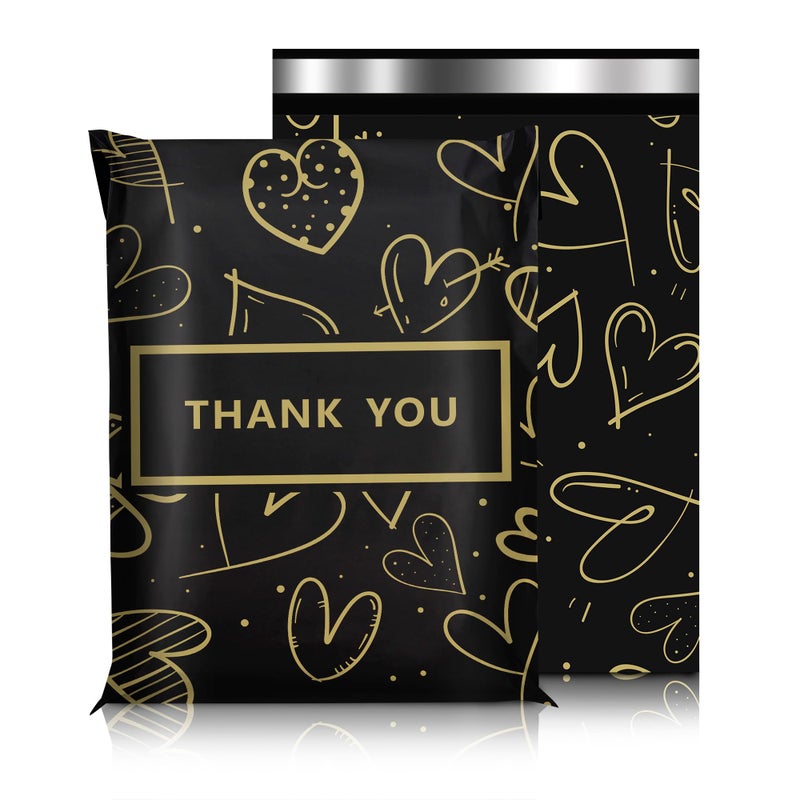 Vapulcio Poly Mailers 10x13 Inch 25 Pcs, Heart printed Thank You Shipping Bags with 2.4mil Thickness, Waterproof Mailing Envelopes, Strong Self-sealing Adhesive Poly Bags for Shipping - Image 1